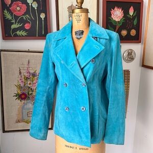 Vintage Leather Women’s Turquoise Double-Breasted Jacket